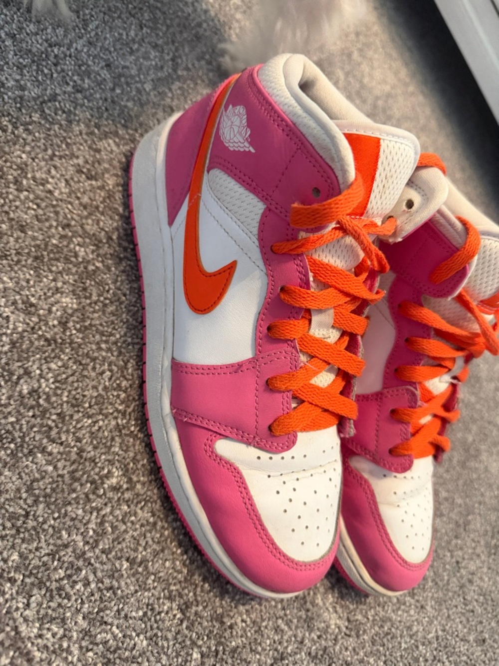 Jordan High-Top Sneakers in Pink, Orange & White